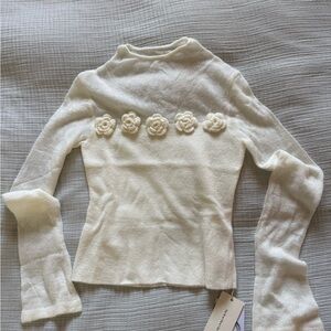 Commense Cream Turtleneck Sweater with Floral Accents